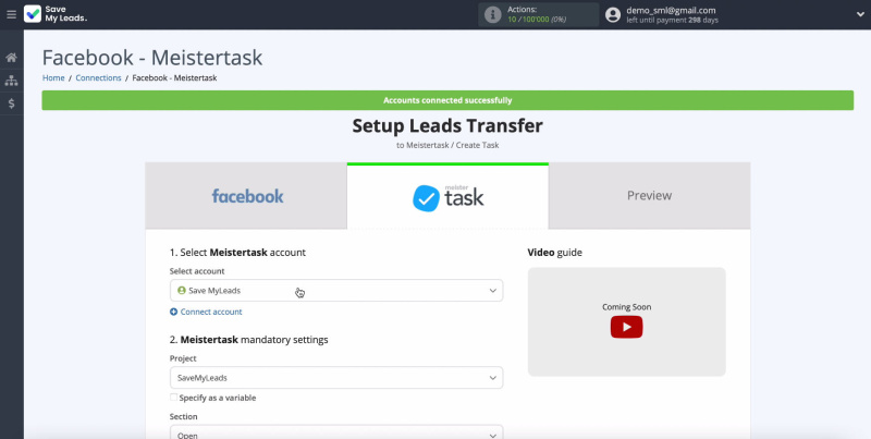 Select the connected account