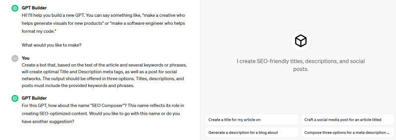Creating Custom GPTs in ChatGPT | Describe to the chatbot the task