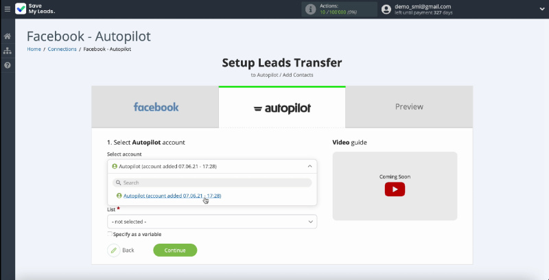 Select connected account