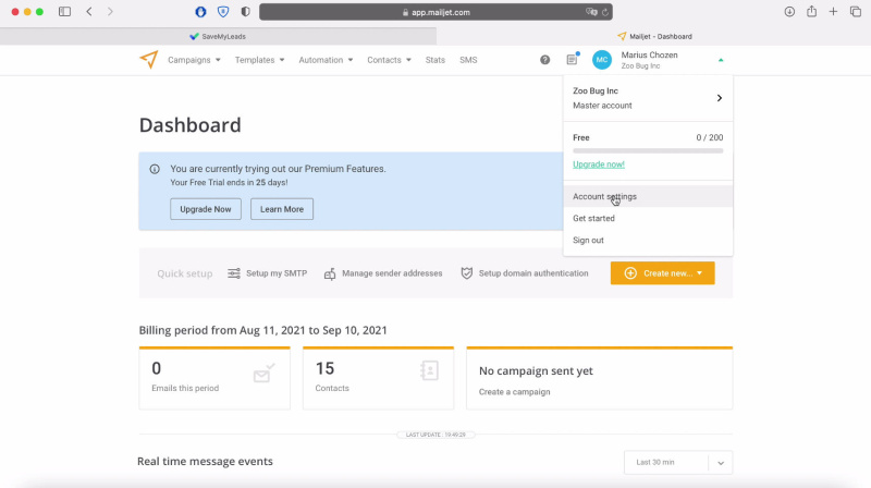 Facebook and Mailjet integration | Go to the section "Account Settings"&nbsp;