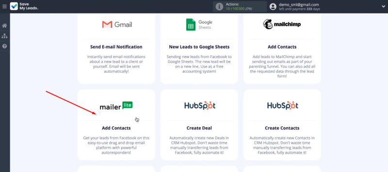 Facebook and MailerLite integration | Select template