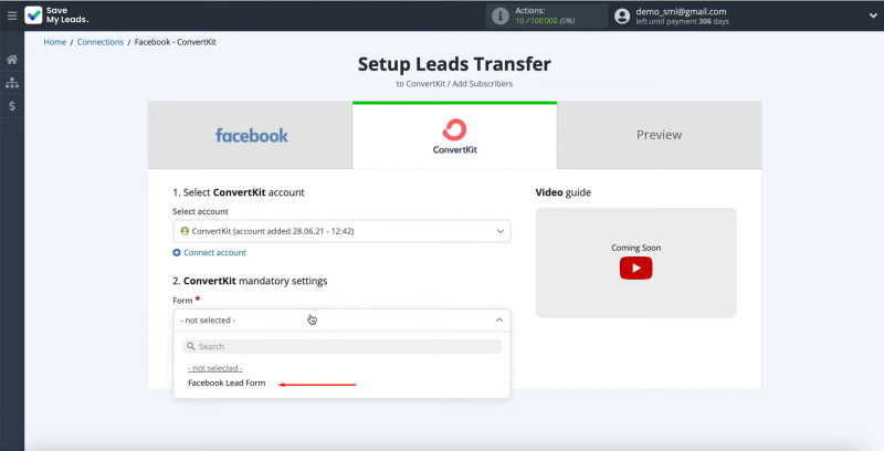 Facebook and ConvertKit integration | Select the form