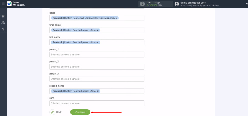 Facebook and Messaggio integration | After configured all the required fields, click “Continue”