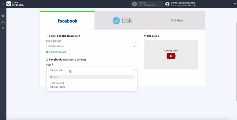 Select the connected account
