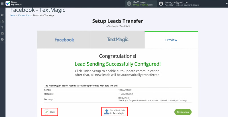 Textmagic and Facebook integration | Check the correctness of the settings