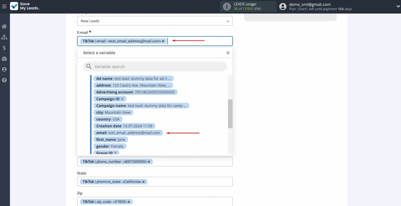 MailerLite and TikTok integration | Fill in the fields in MailerLite with variables from TikTok