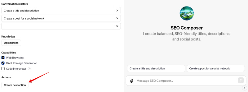 Creating Custom GPTs | Create new action