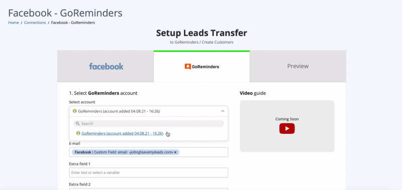 Facebook and GoReminders integration | The account is connected
