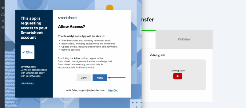 Facebook Lead Ads and Smartsheet integration | Grant permissions
