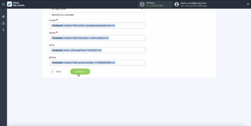 Facebook and Mailjet integration | Continue the configuration