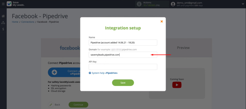 Facebook and Pipedrive integration | Set the domain