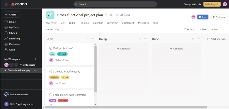 Asana vs Jira | Asana interface
