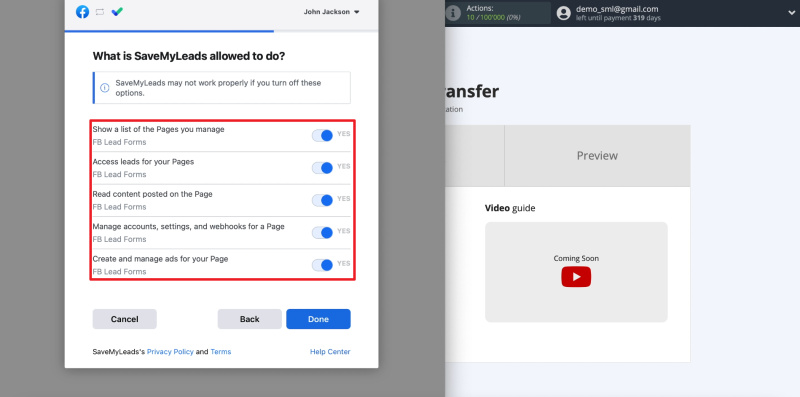 How to set up the upload of new leads from Facebook ad account to Slack private messages |&nbsp;Allow SaveMyLeads to download leads