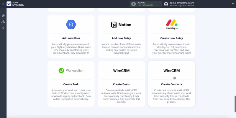 Facebook and WireCRM integration | Choose a template&nbsp;