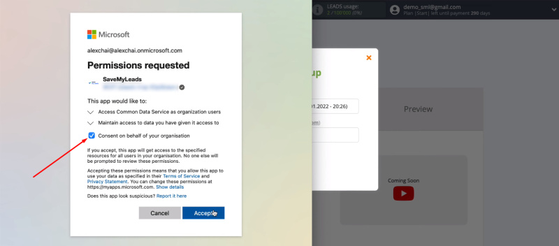 Facebook and Microsoft Dynamics 365 integration | Grant permission to the SML
