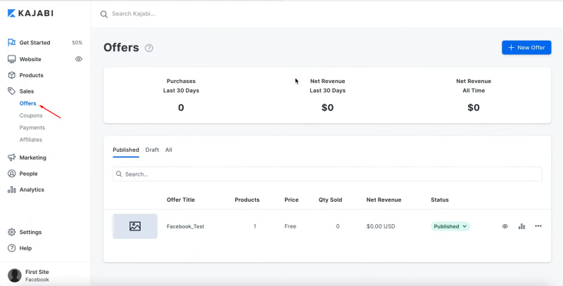 Facebook Leads Ads and Kajabi integration | Go to your Kajabi account