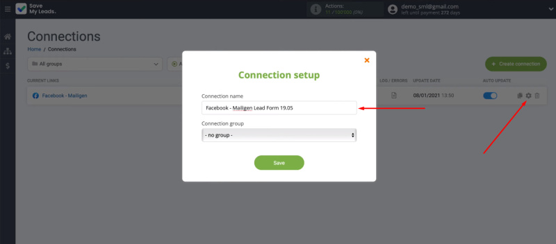 Facebook and Mailigen integration | Change the name of the integration