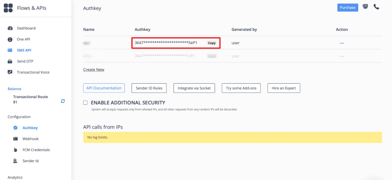 Facebook and MSG91 integration | Copy API key