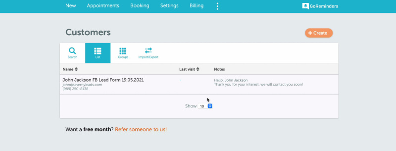 Facebook and GoReminders integration | Communication test result