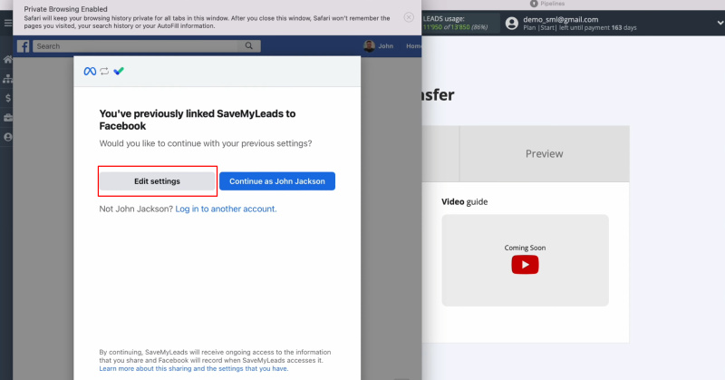 Facebook and KeyCRM integration | Click “Edit settings”