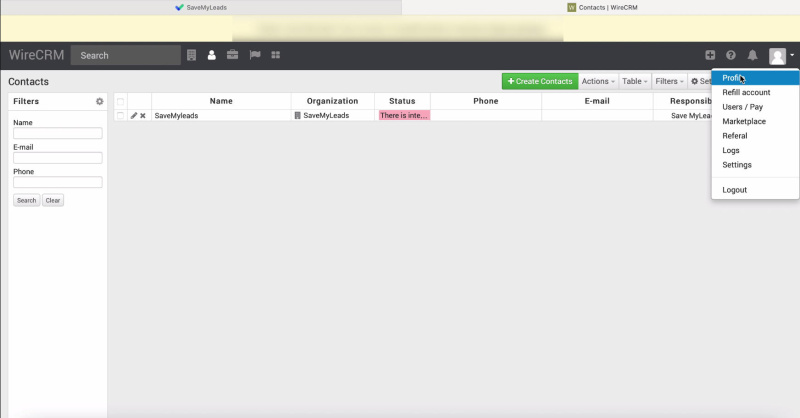 Facebook and WireCRM integration | Go to settings