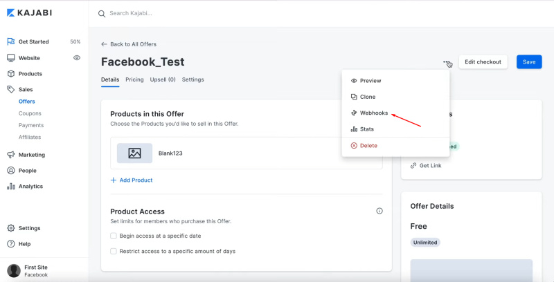 Facebook Leads Ads and Kajabi integration | Select webhooks