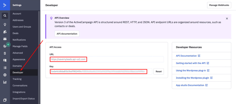 Facebook and ActiveCampaign integration | URL and Key&nbsp;
