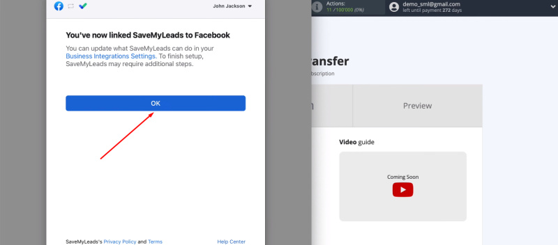 Facebook and Mailigen integration | The FB account is connected to the SML