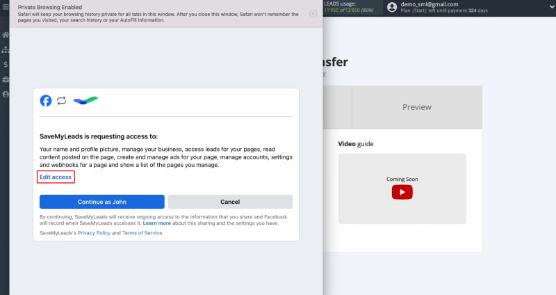 PeopleForce and Facebook integration | Provide SaveMyLeads access to work with your Facebook account