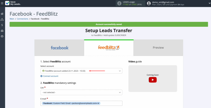 FeedBlitz and Facebook integration | Select the connected account