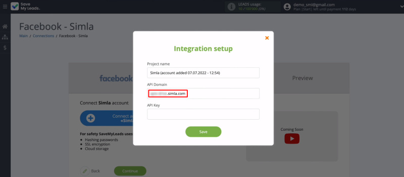 Facebook and Simla integration | Paste the domain