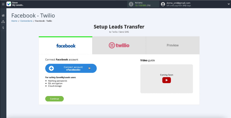 Facebook and Twilio integration | Connect account