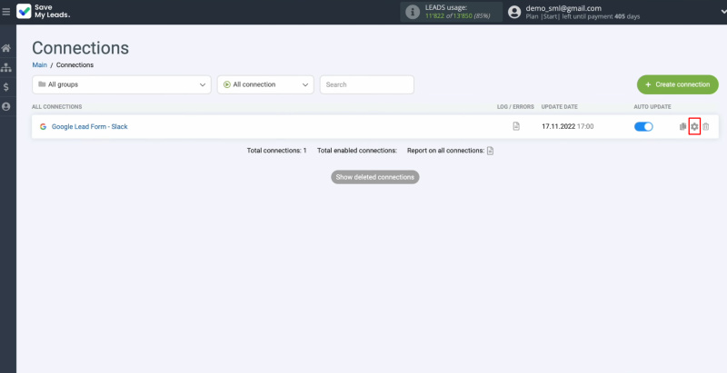 Google Lead Form and Slack integration | Click on the gear icon
