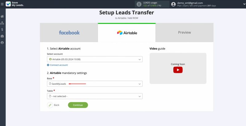 Airtable and Facebook integration | Select the database