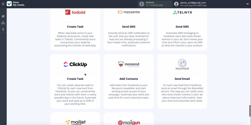 Facebook and ClickUp integration | Select a ready-made template