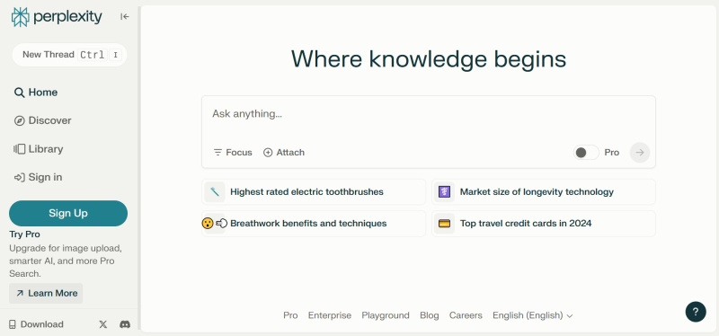 Interface of Perplexity AI