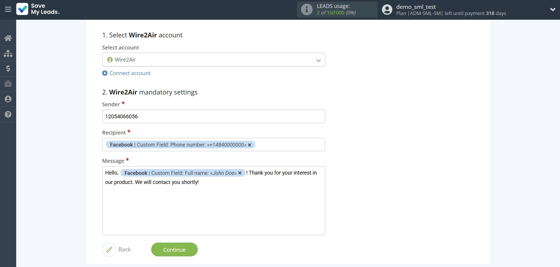 How to Connect Facebook with Wire2Air | Assigning fields
