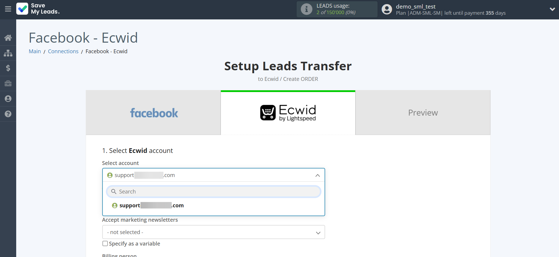 How to Connect Facebook with Ecwid Create Order | Data Destination account selection How to Connect Facebook with Ecwid Create Order | Data Destination account selection