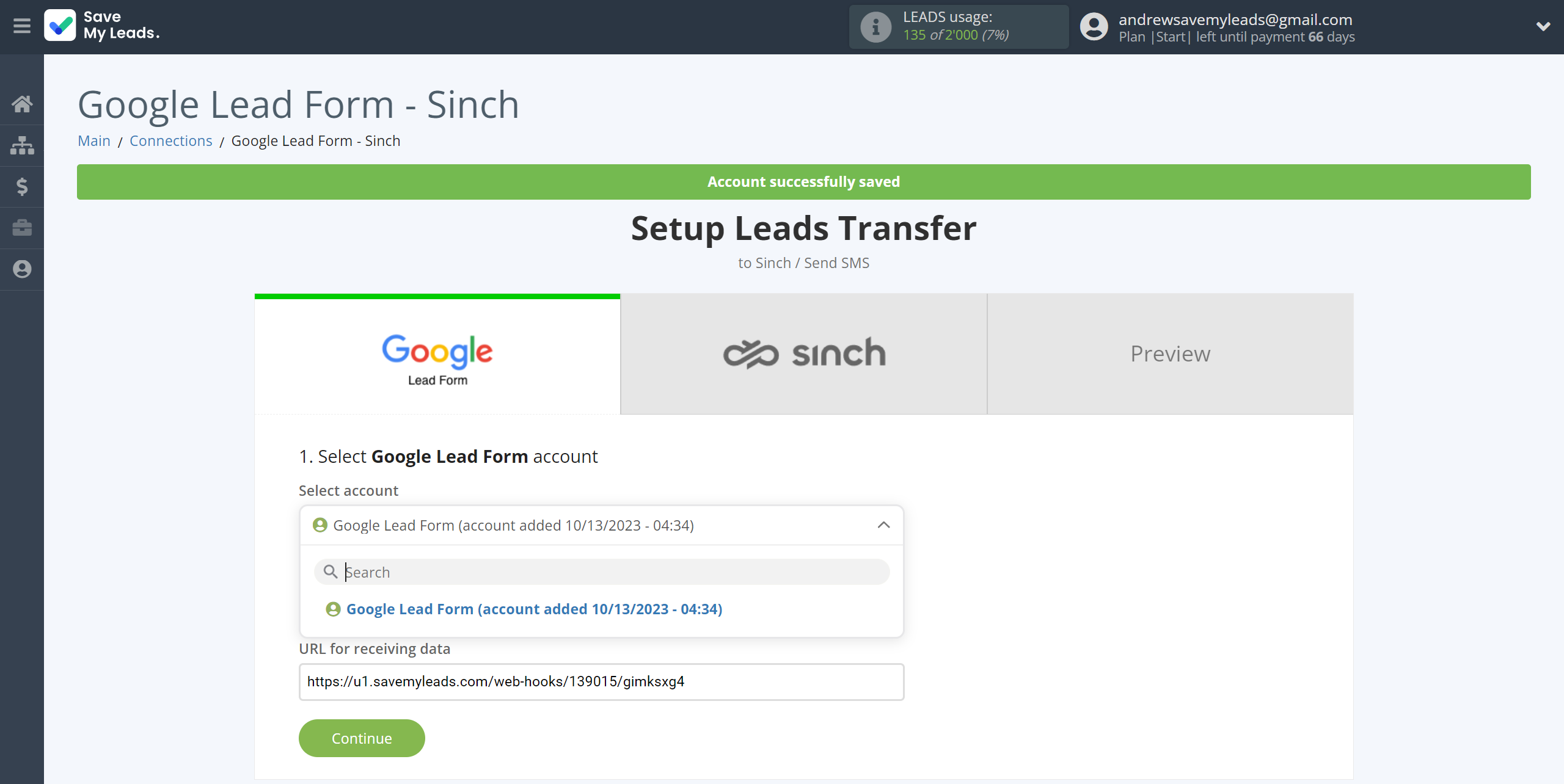 How to Connect Google Lead Form with Sinch | Data Source account selection How to Connect Google Lead Form with Sinch | Data Source account selection