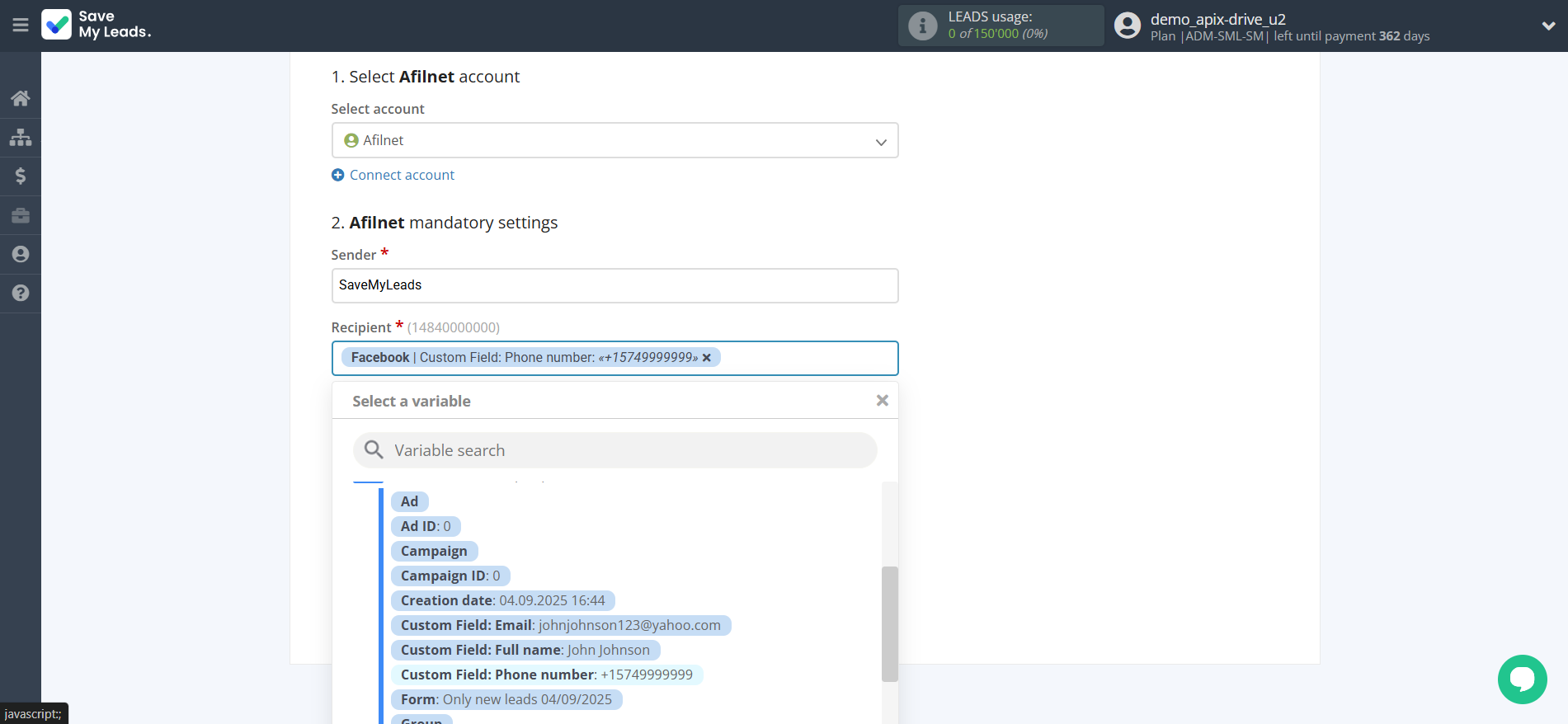 How to Connect Facebook with Afilnet | Assigning fields How to Connect Facebook with Afilnet | Assigning fields