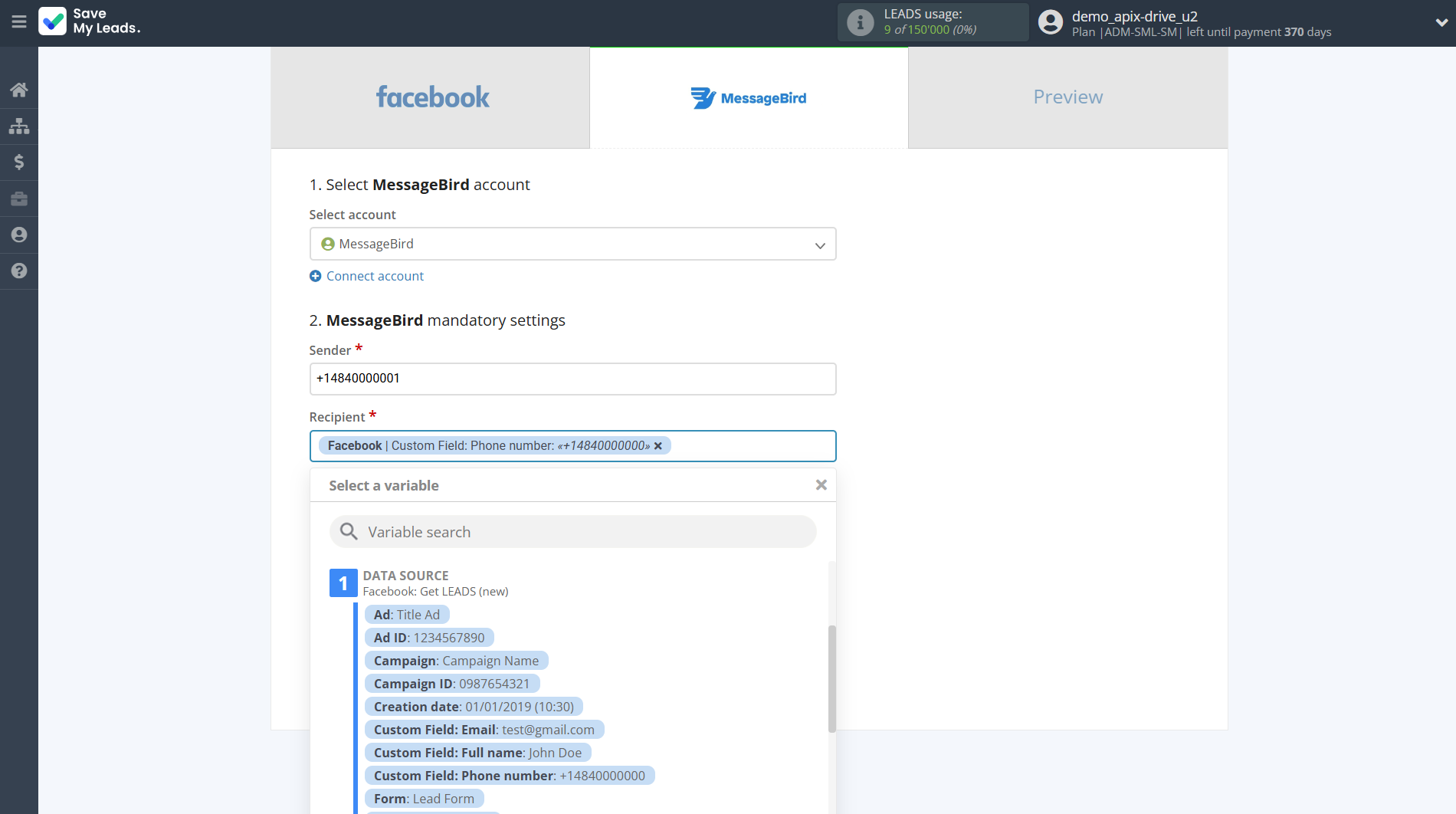 How to Connect Facebook with MessageBird | Assigning fields