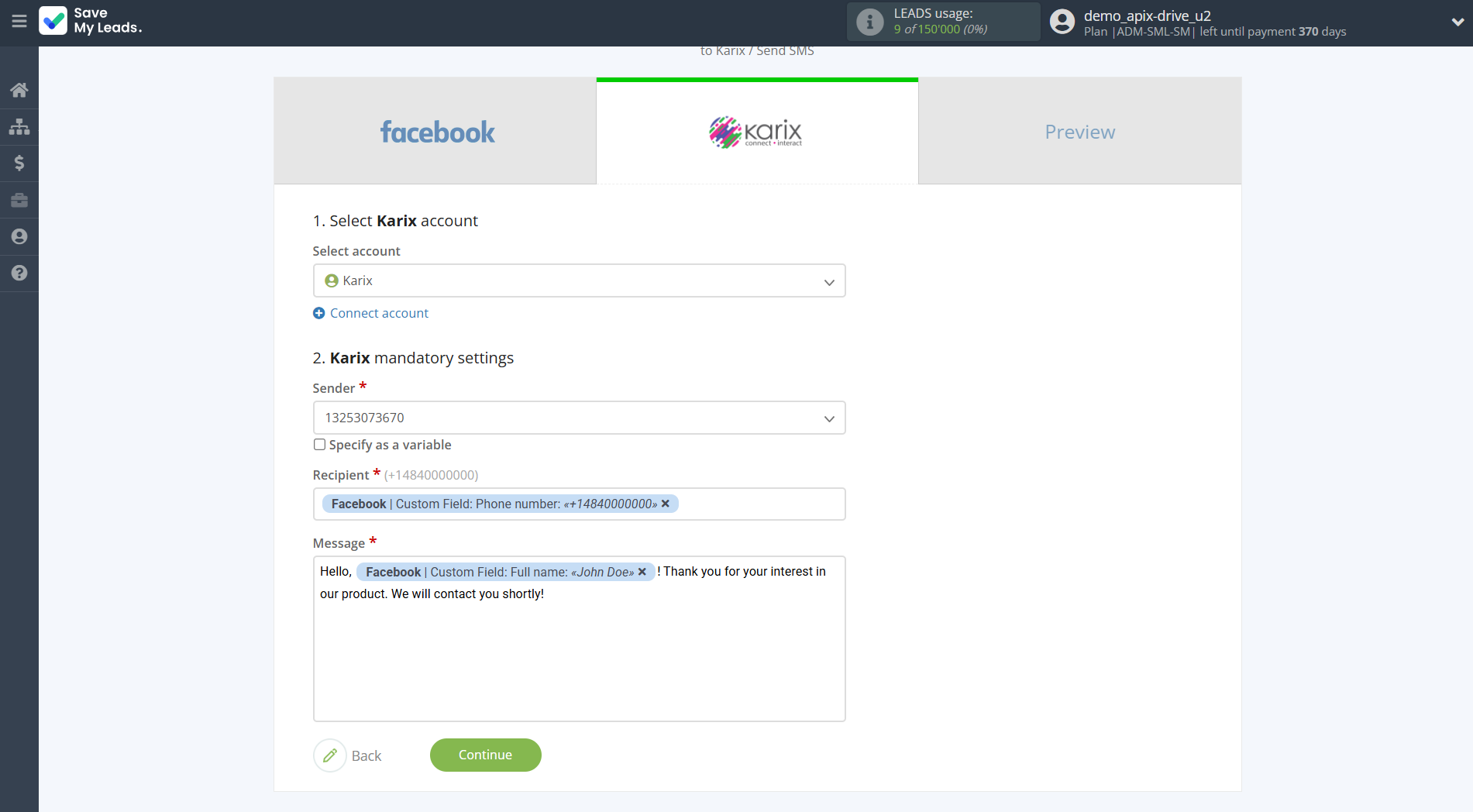 How to Connect Facebook with Karix | Assigning fields