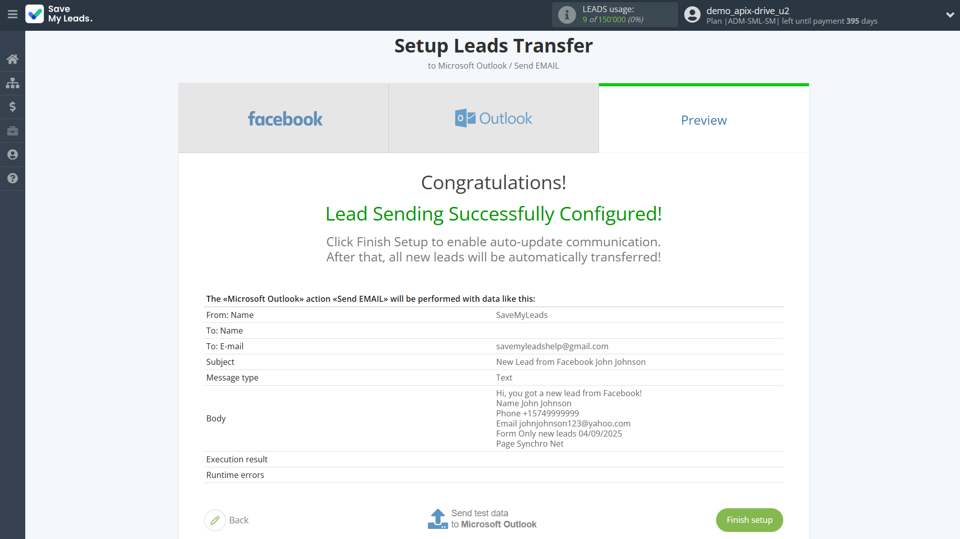 How to Connect Facebook with Microsoft Outlook | Test data