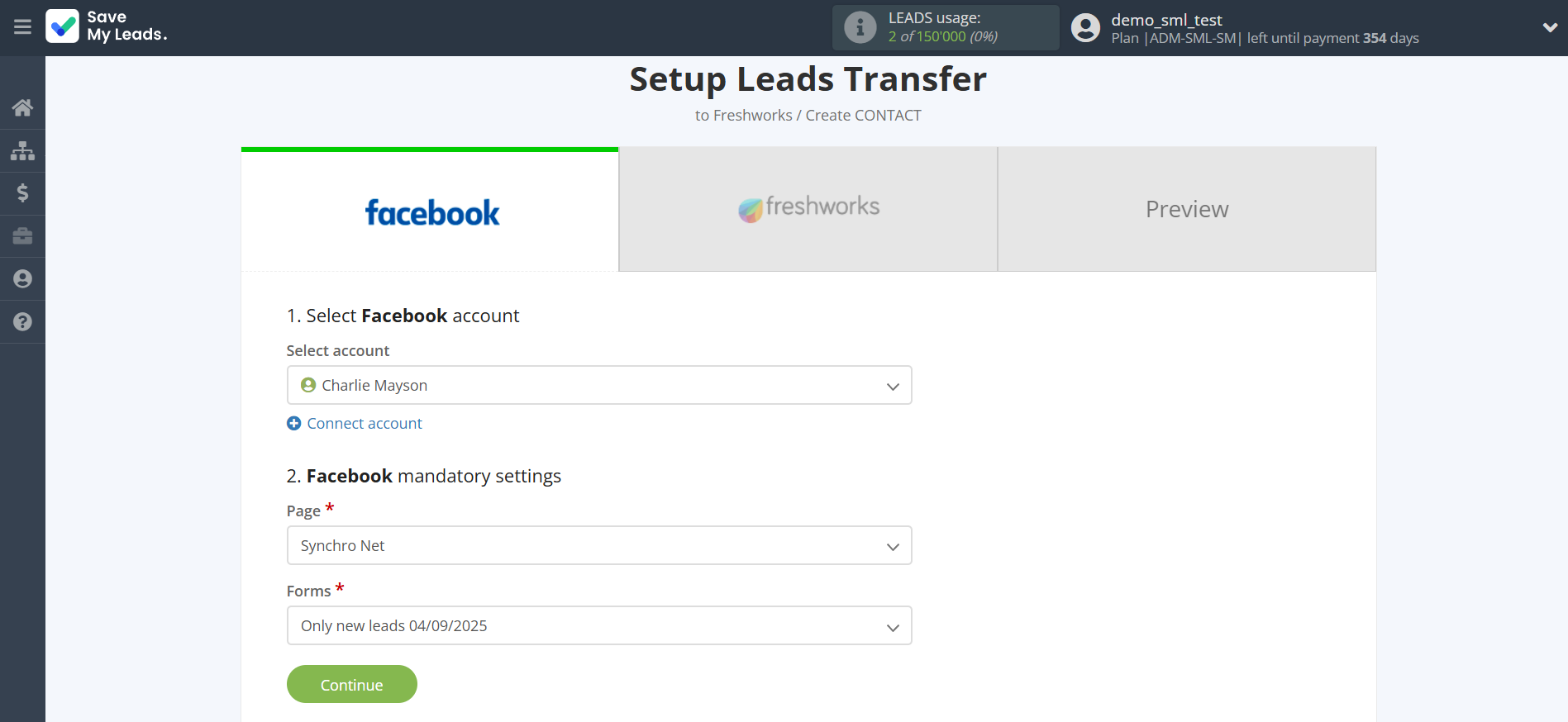 How to Connect Facebook with Freshworks Create Contacts | Data Source account connection