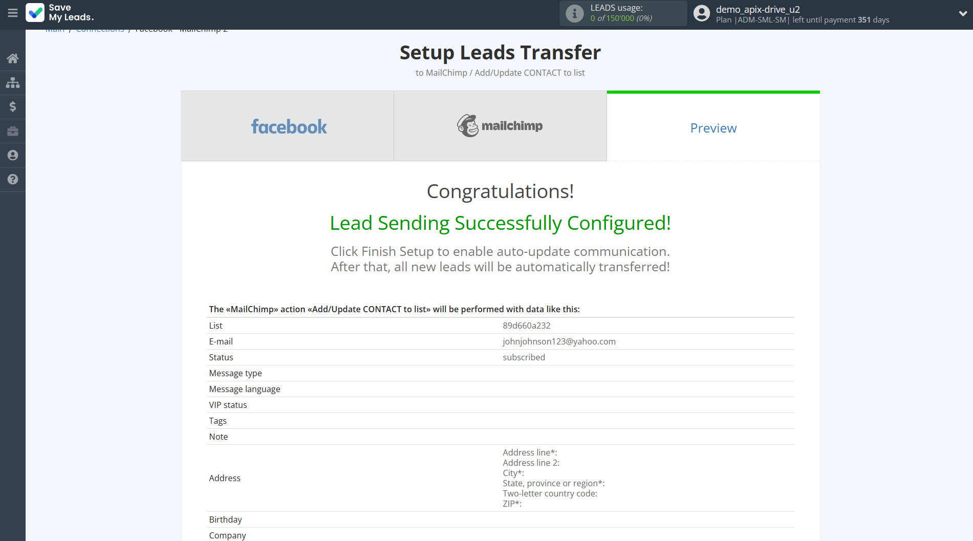 How to Connect Facebook with MailChimp | Test data How to Connect Facebook with MailChimp | Test data