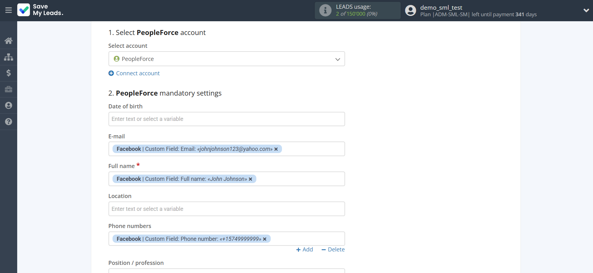 How to Connect Facebook with PeopleForce Add Candidate | Assigning fields