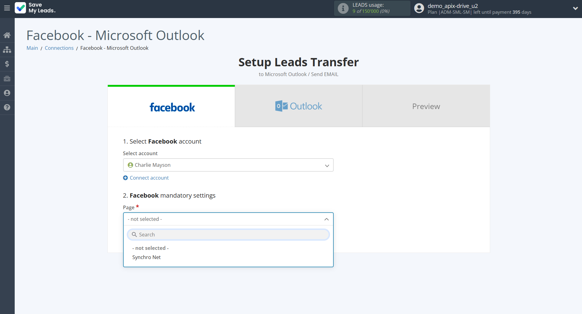 How to Connect Facebook with Microsoft Outlook | Data Source account connection