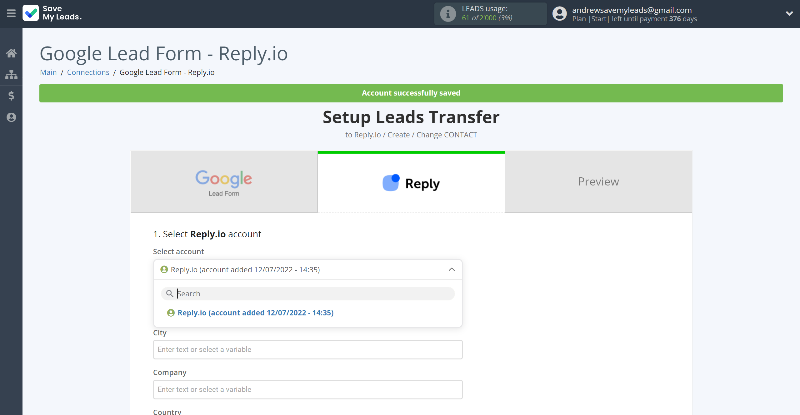 How to Connect Google Lead Form with Reply.io | Data Destination account selection How to Connect Google Lead Form with Reply.io | Data Destination account selection