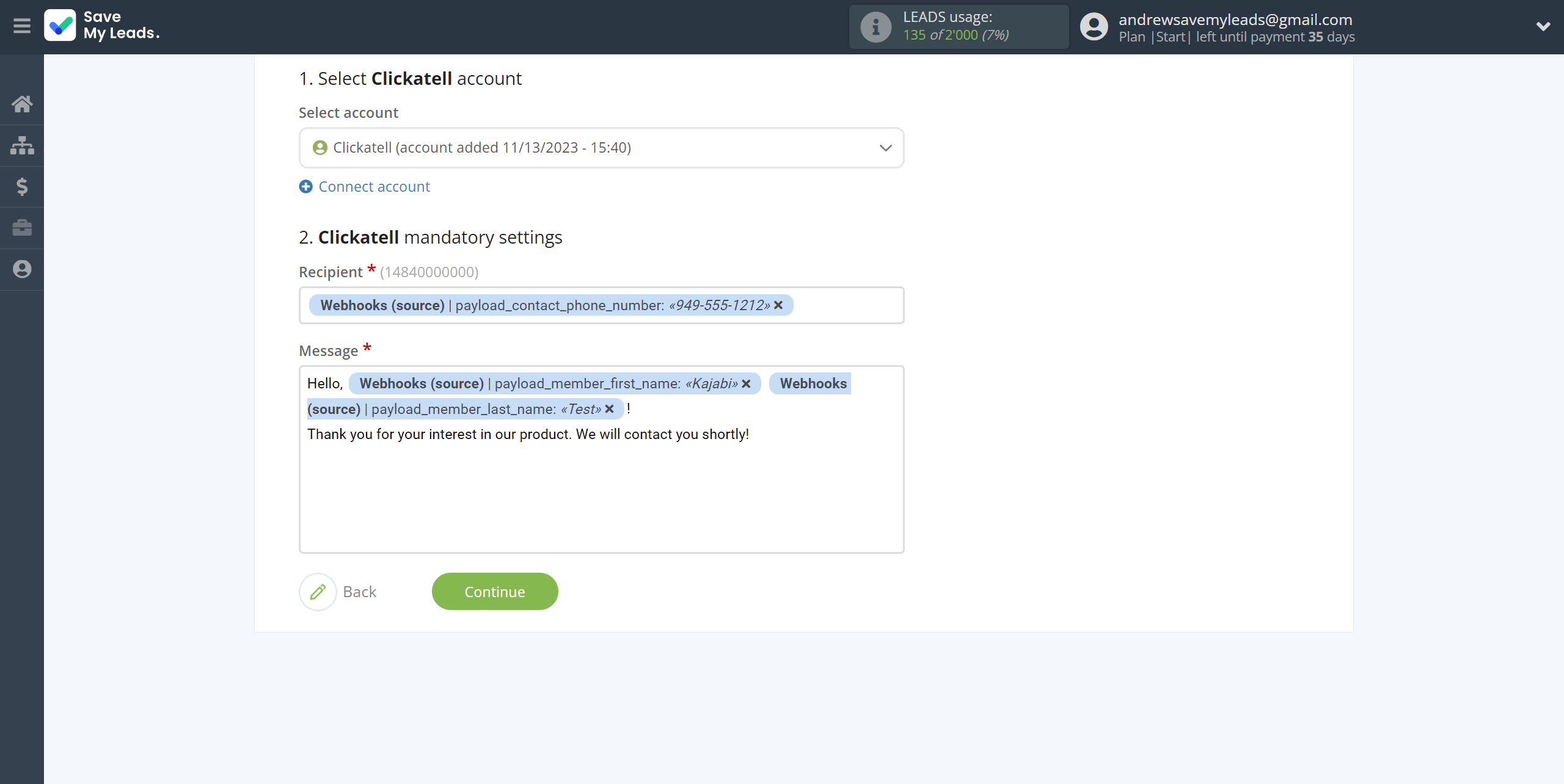How to Connect Webhooks with Clickatell | Assigning fields How to Connect Webhooks with Clickatell | Assigning fields