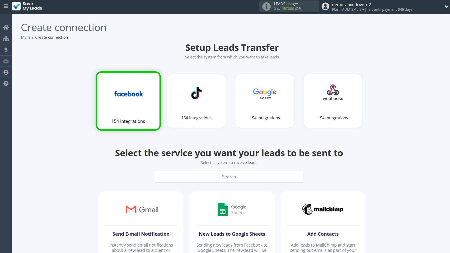 How to Connect Facebook with MailerLite | Data Source system selection